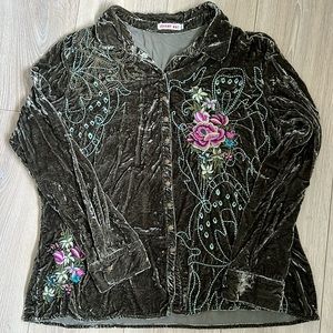 Johnny Was Green Crinkle Velvet Top